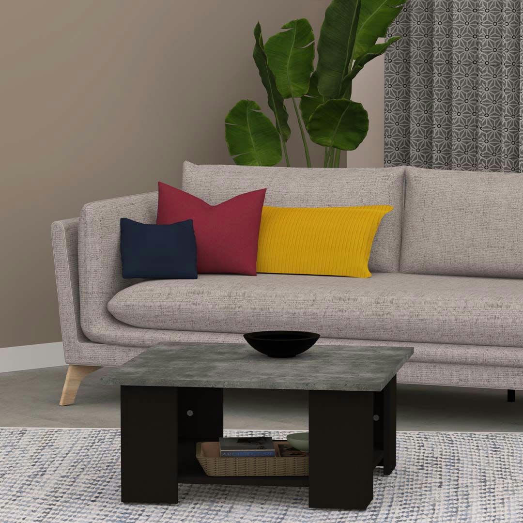 SQUARE - Table basse effet bois noir et béton