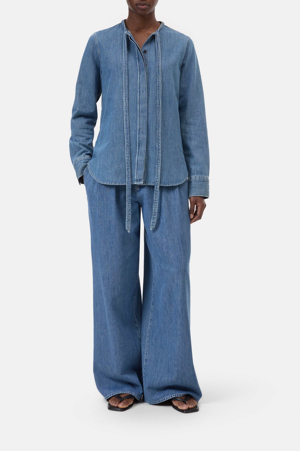 Denim-Bluse mit Schleife