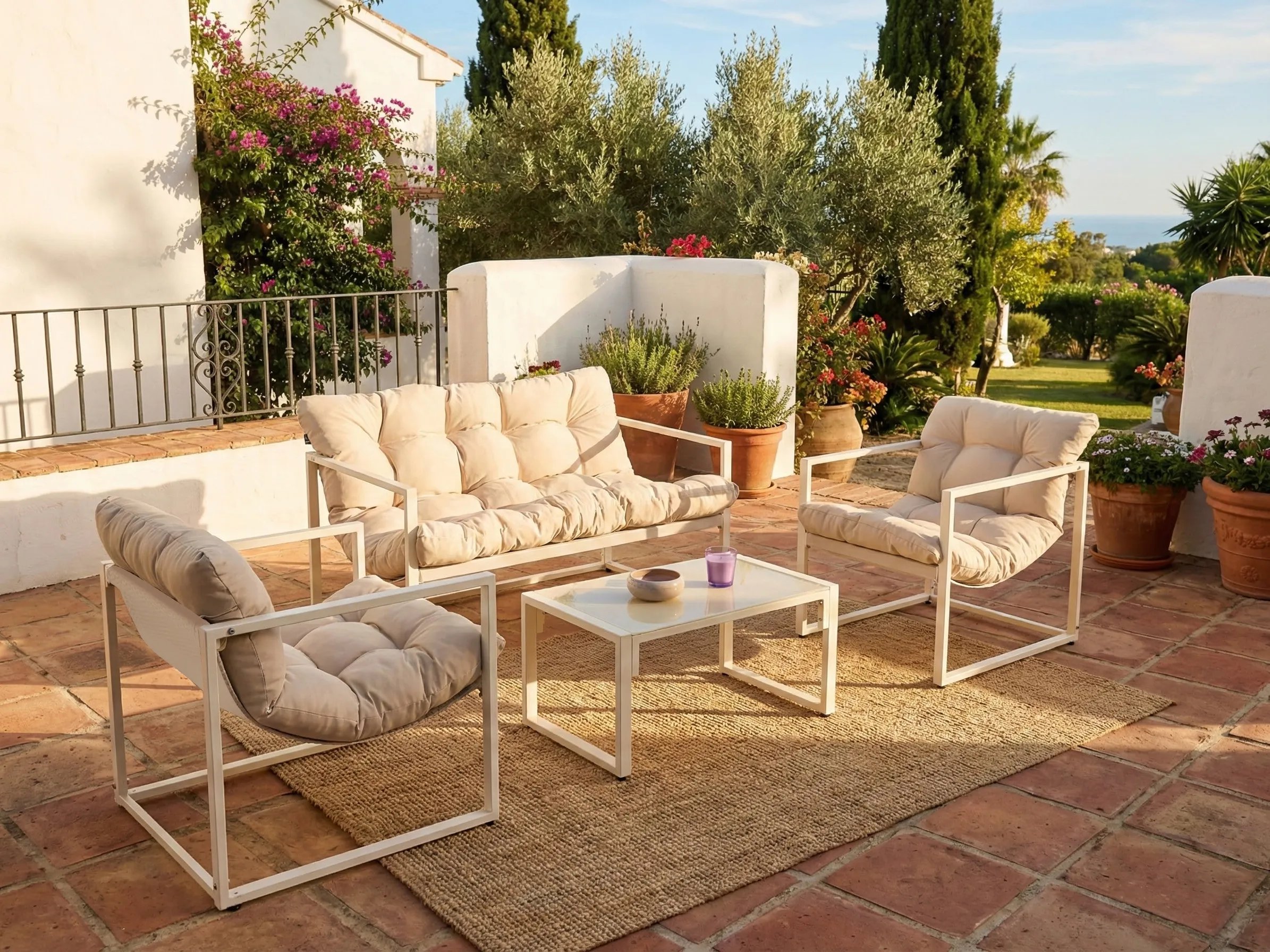 Garden Lounge Set with Table 4 Seater GARDA Metal Beige