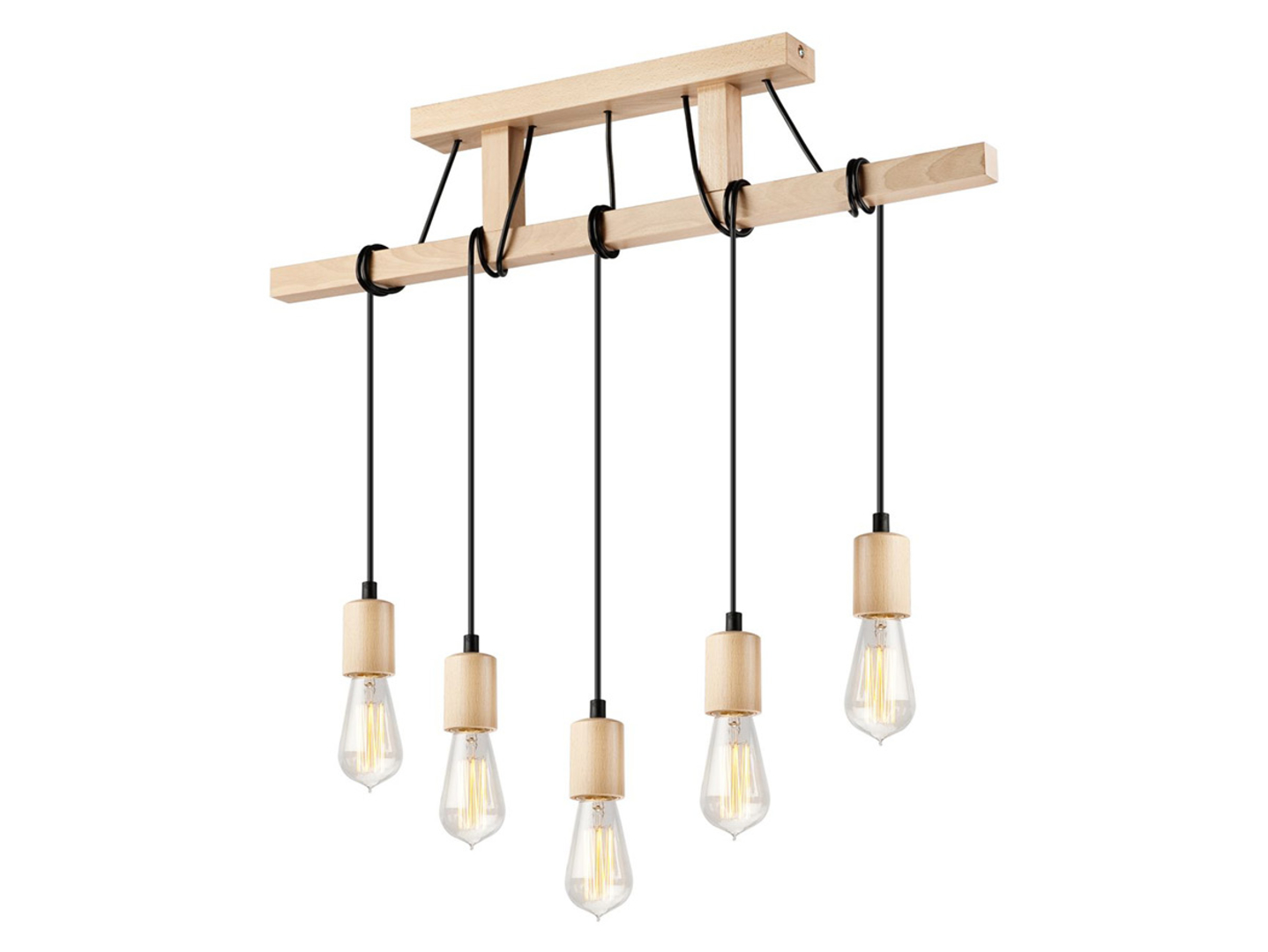 Lampa wisząca Leon 5-punktowa drewniana beżowa