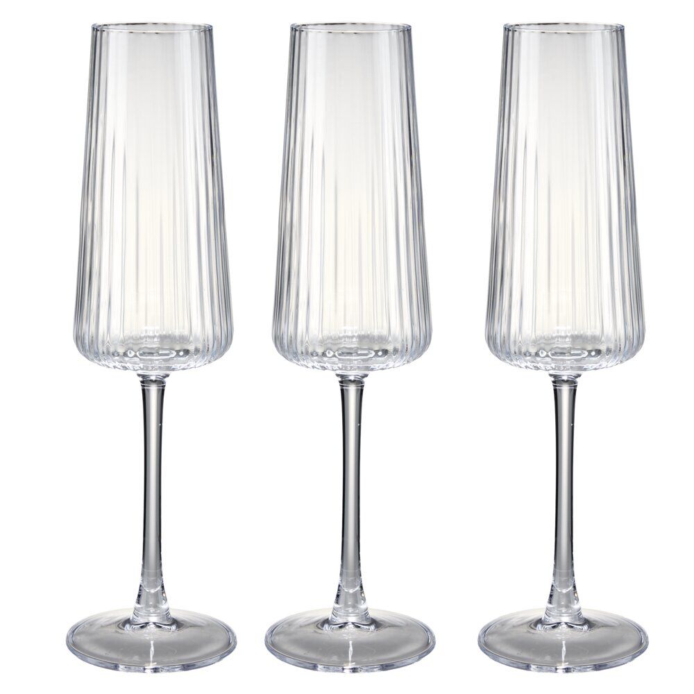 Fl&ucirc;te à champagne X3 pcs 25 cl verre motif strié Ø7XH26 cm