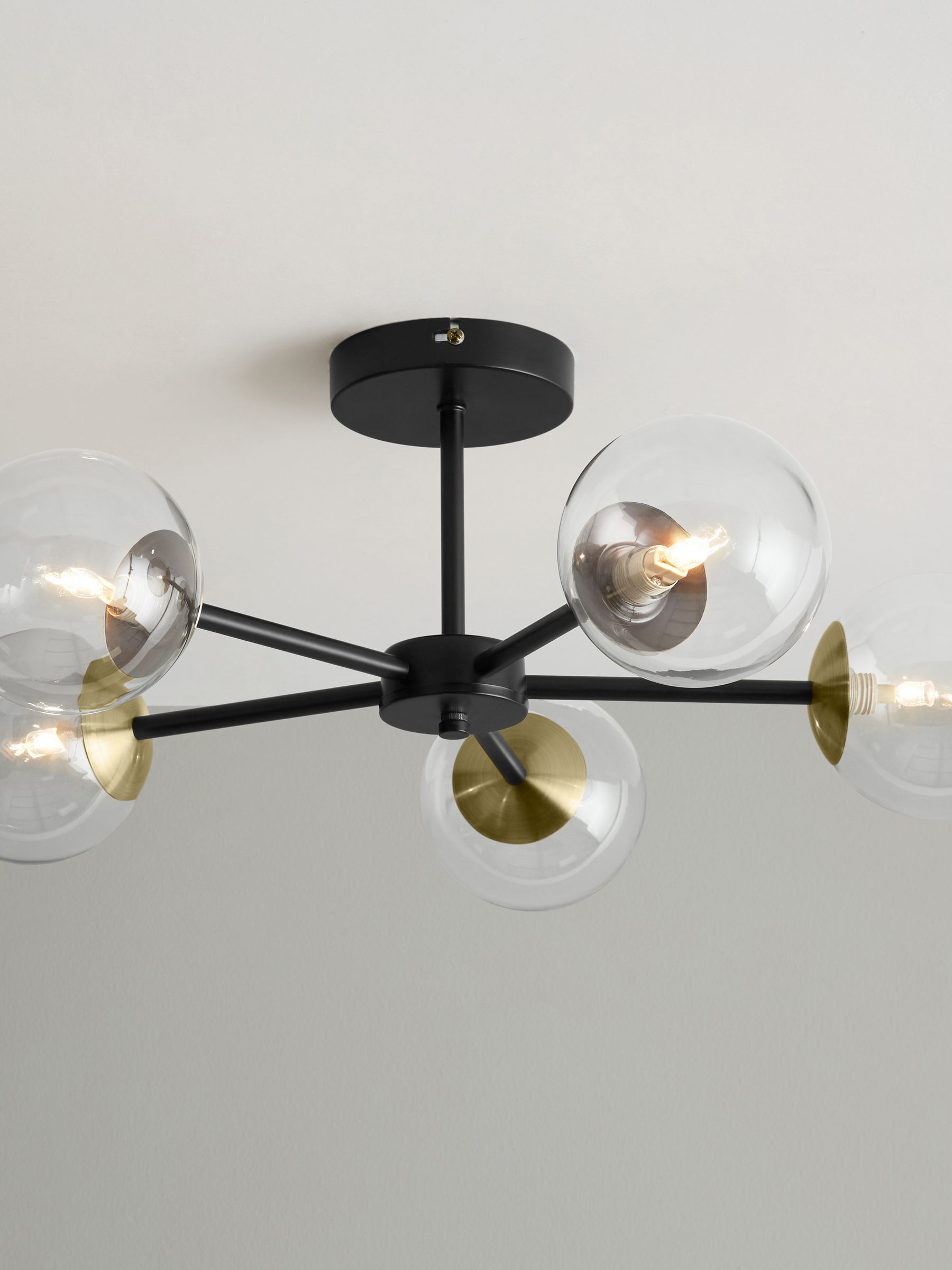 Globe 5 Light Flush Ceiling in Black Antique Brass