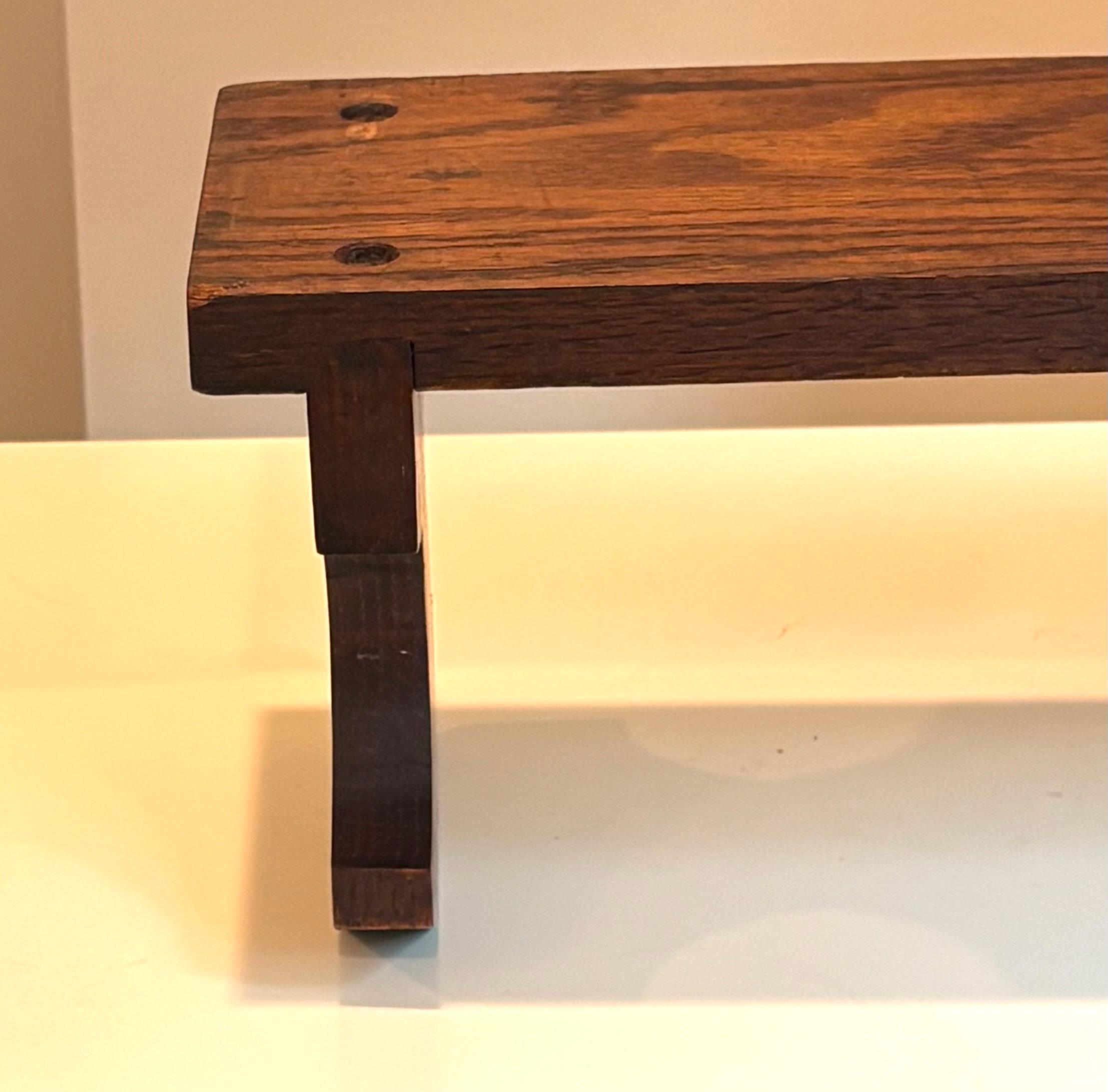 Vintage Dark Wood Bench Riser Shelf, Small Wooden Display Stand, Table Top Planter and Book Riser