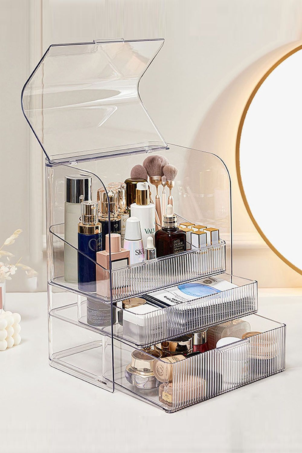 Living and Home Large Waterproof Acrylic Makeup Organizer Storage Box Skincare Display Case For Bedroom