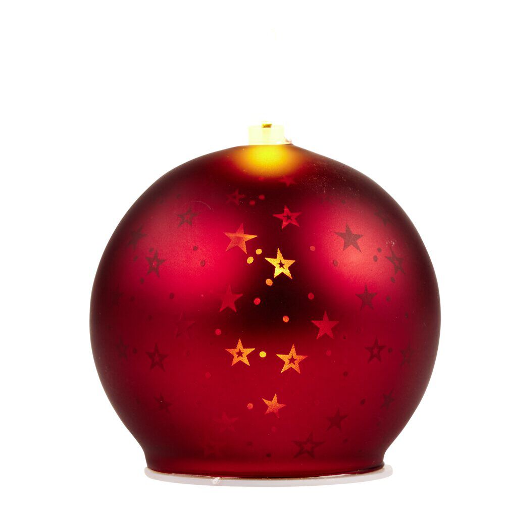Bougie lumineuse forme boule de No&euml;l en verre rouge Ø10xH13cm