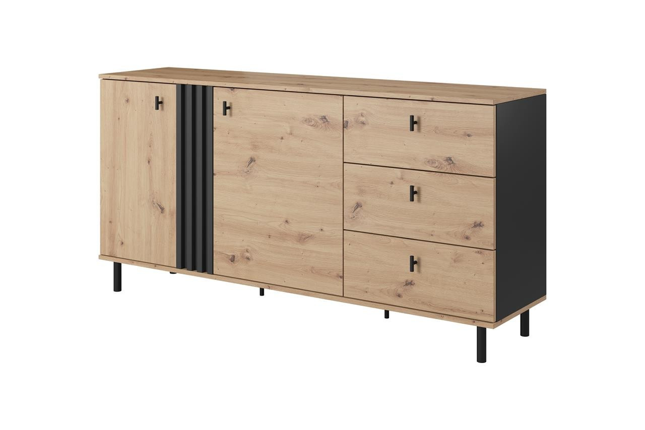 Komoda MADIS 2D3SZ / Dąb artisan   czarny antracyt