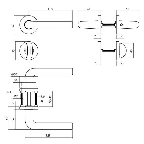 Türdrücker »Derby«, D.52x7 mm WC 8 mm stift