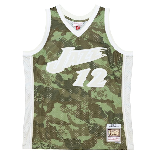 John Stockton Utah Jazz Hardwood Classics 1998/99 Ghost Green Swingman Jersey - Camo