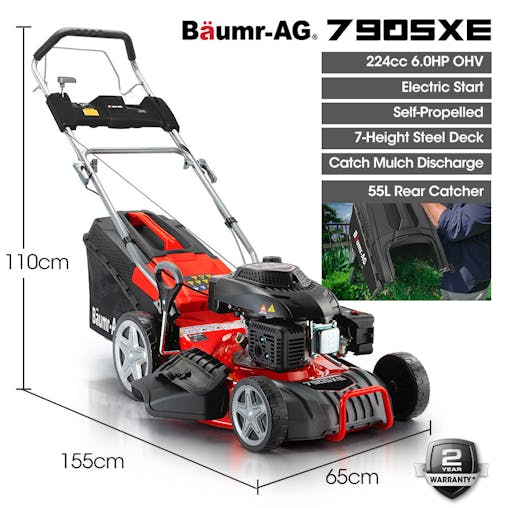 NNEMB 18' 224cc Electric Start Self Propelled Lawn Mower, 7 Height, Steel Deck, 6HP, 4-Stroke Petrol Lawnmower - 790SXe