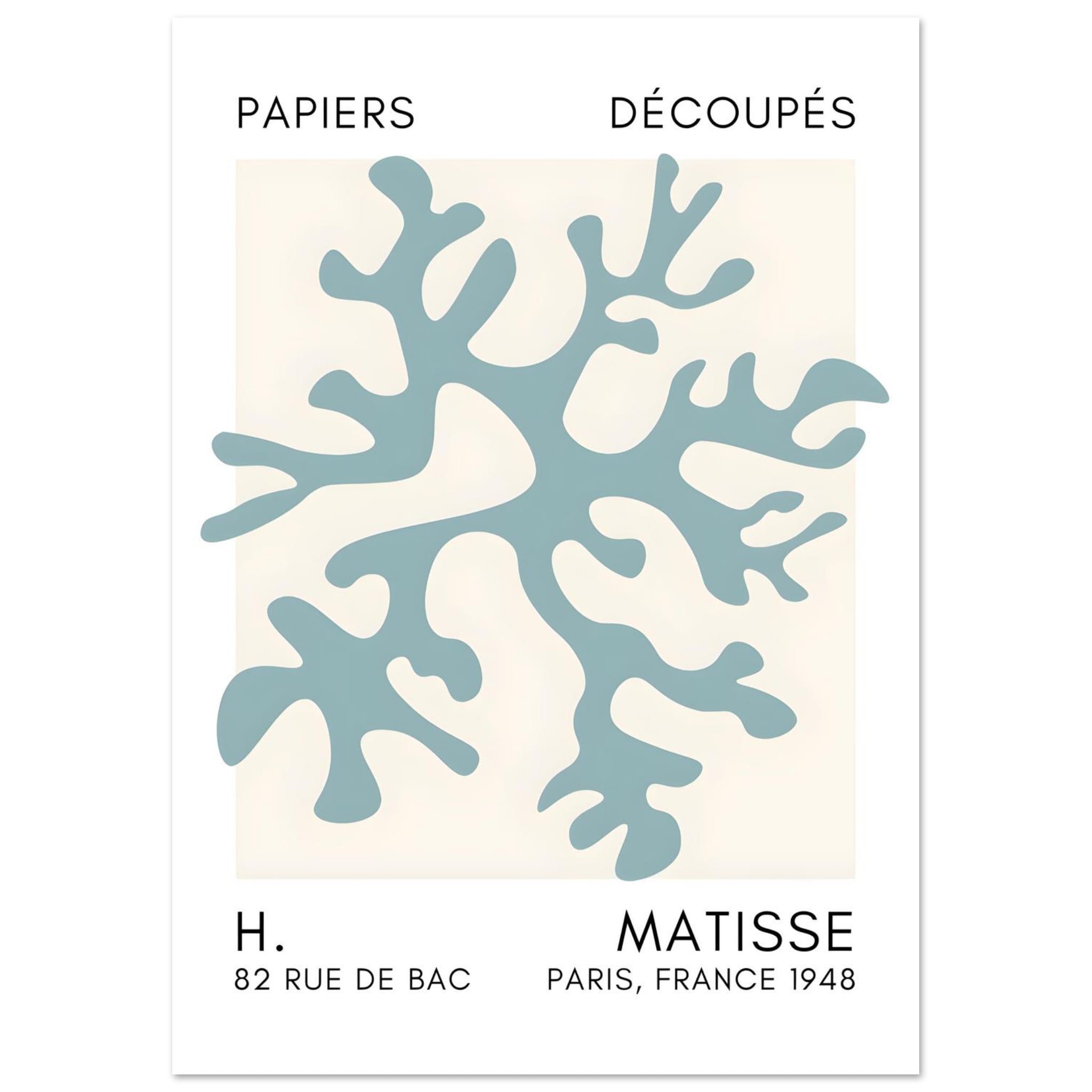 Artfulprints Poster Matisse – Dreamy coral flower turquoise  - A4 21x29.7 cm - Turquoise