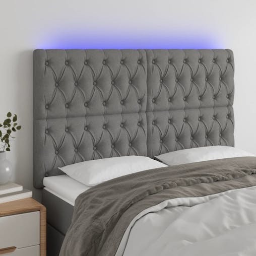 NNEVL LED Headboard Dark Grey 144x7x118/128 cm Fabric