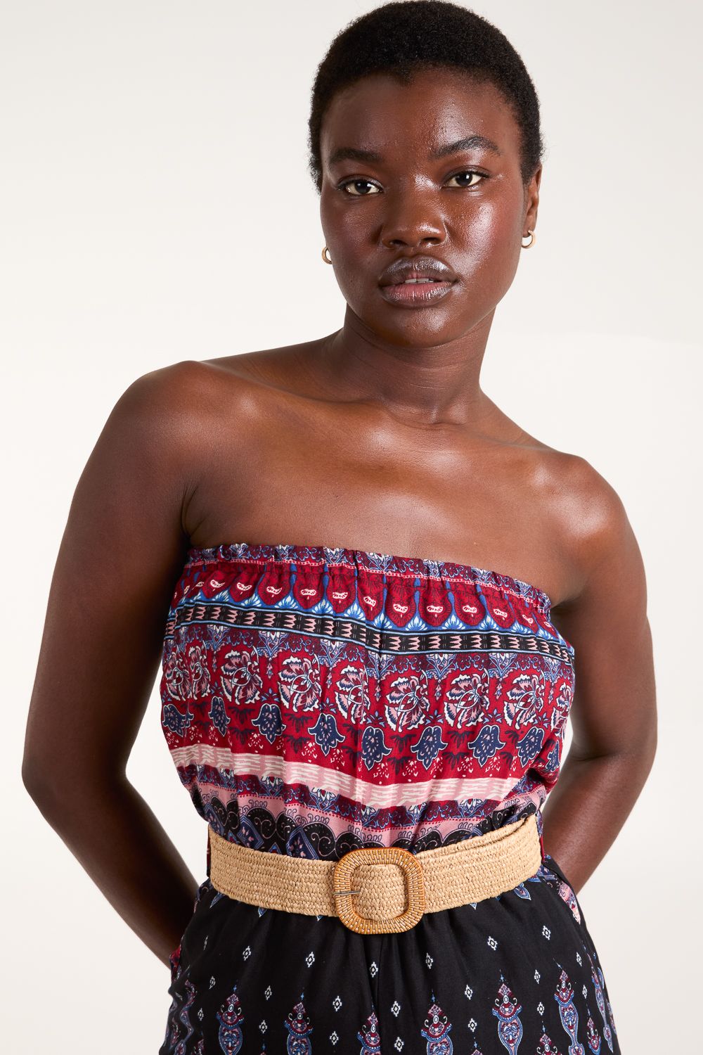 Blue Vanilla Belted Bandeau Jumpsuit
