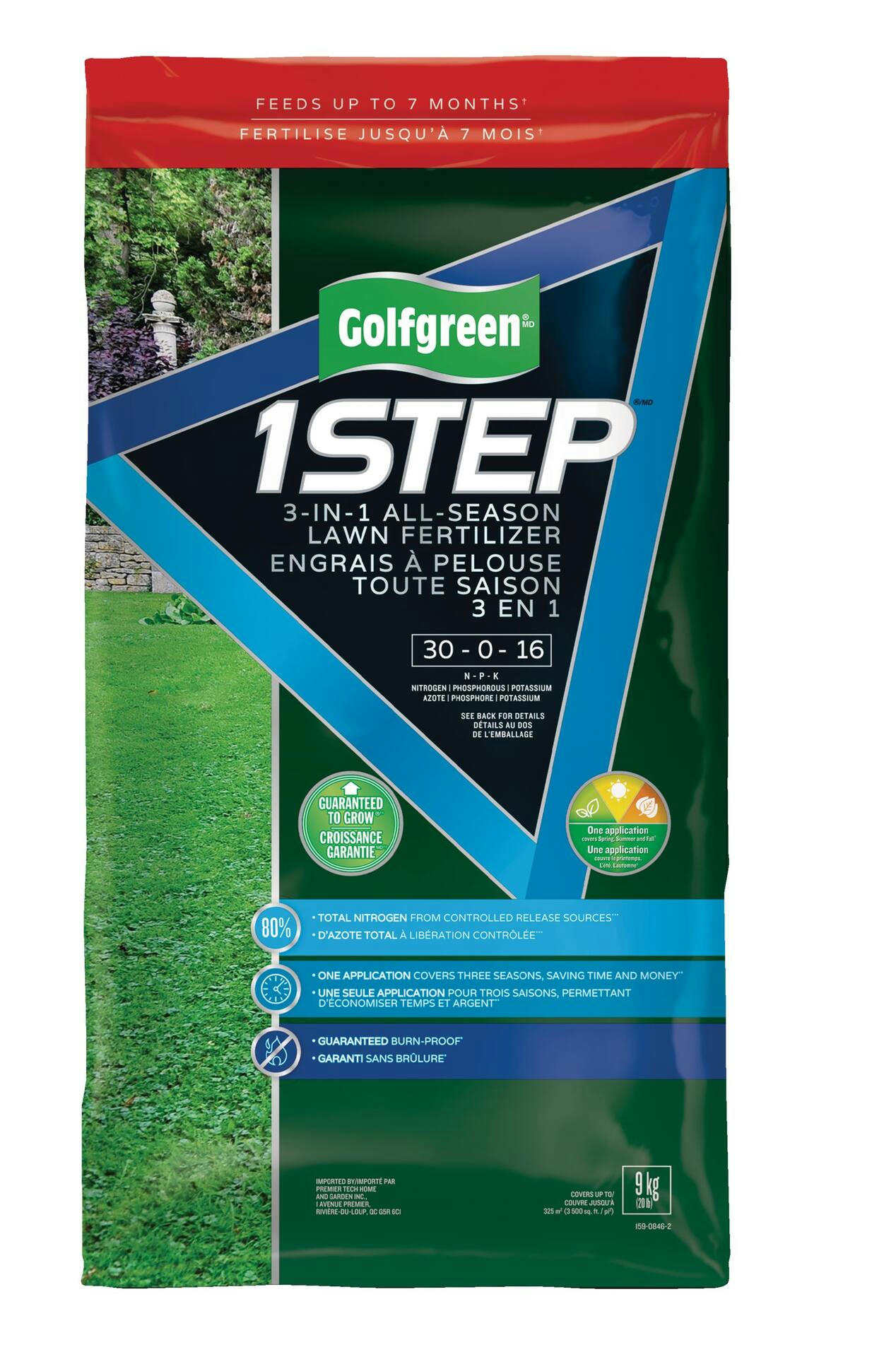 Golfgreen 1-Step All Season 3-in-1 Lawn Fertilizer, 30-0-16, 9-kg