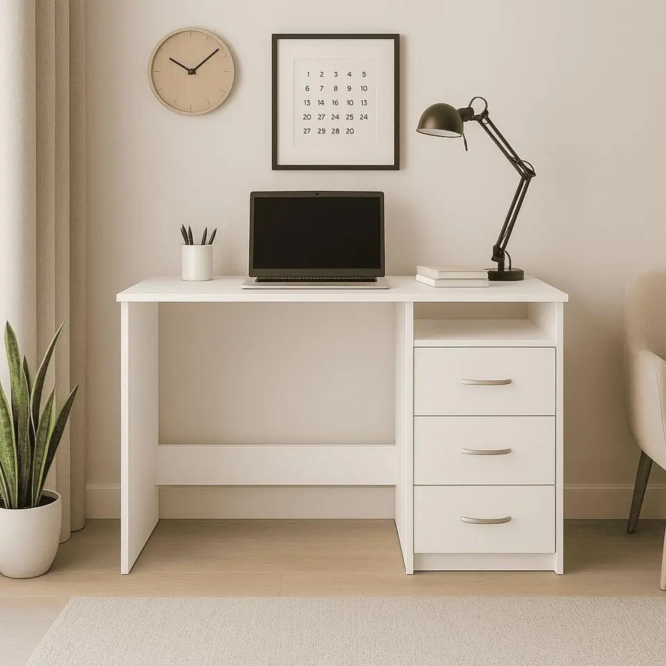 ARISTOTE Bureau 1 Nis 3 Lades - Wit - 50,1x123x76,5 cm