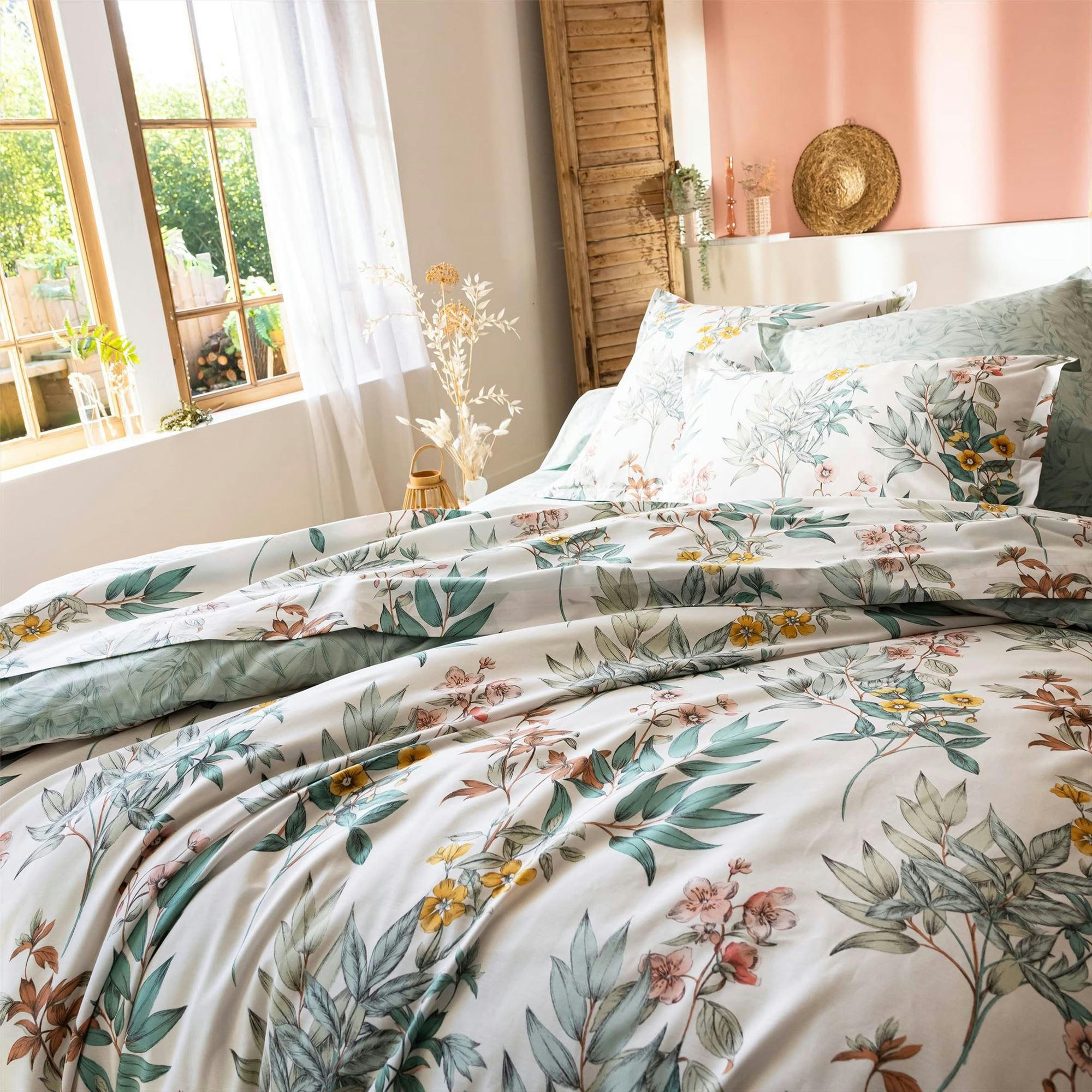 LEANE - Housse de couette 260x240 vert en coton