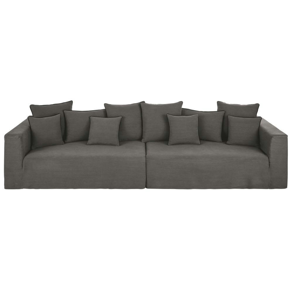 Gipsy - Canapé 5 places en lin supérieur gris