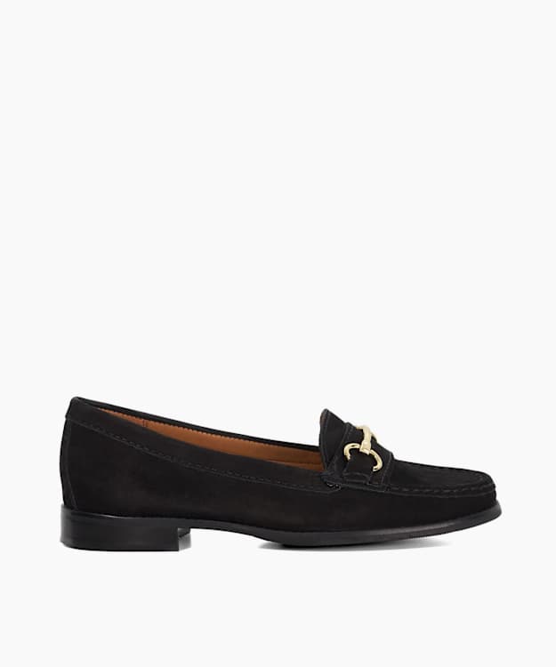 Glenny Black - Wide Fit Nubuck Snaffle Trim Loafers