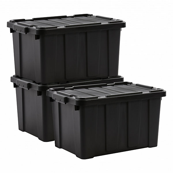 Iris Ohyama, Caisse Rangement avec Couvercle Robuste, 50L, Lot de 3, Noir, DDSKT-450