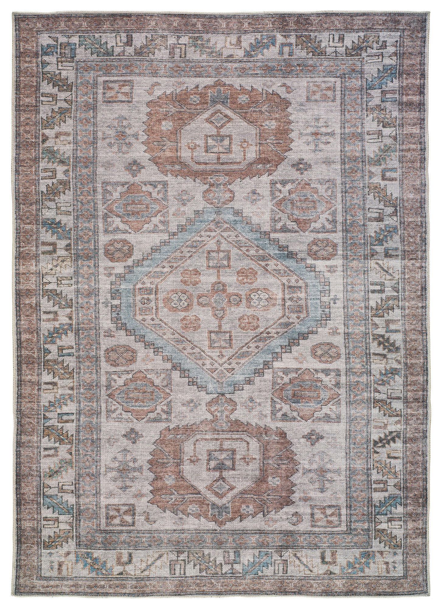 MANDALA - Tapis vintage lavable couleur terra, 80X150 cm