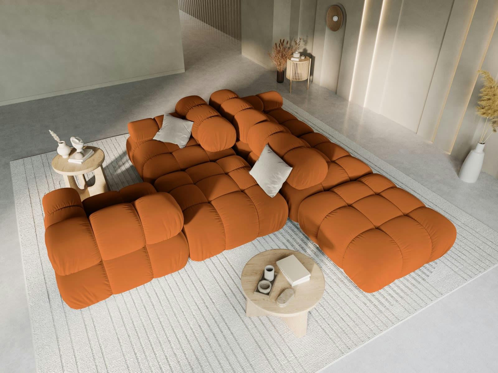 BELLIS - Canapé modulable droit 4 places en tissu velours terracotta