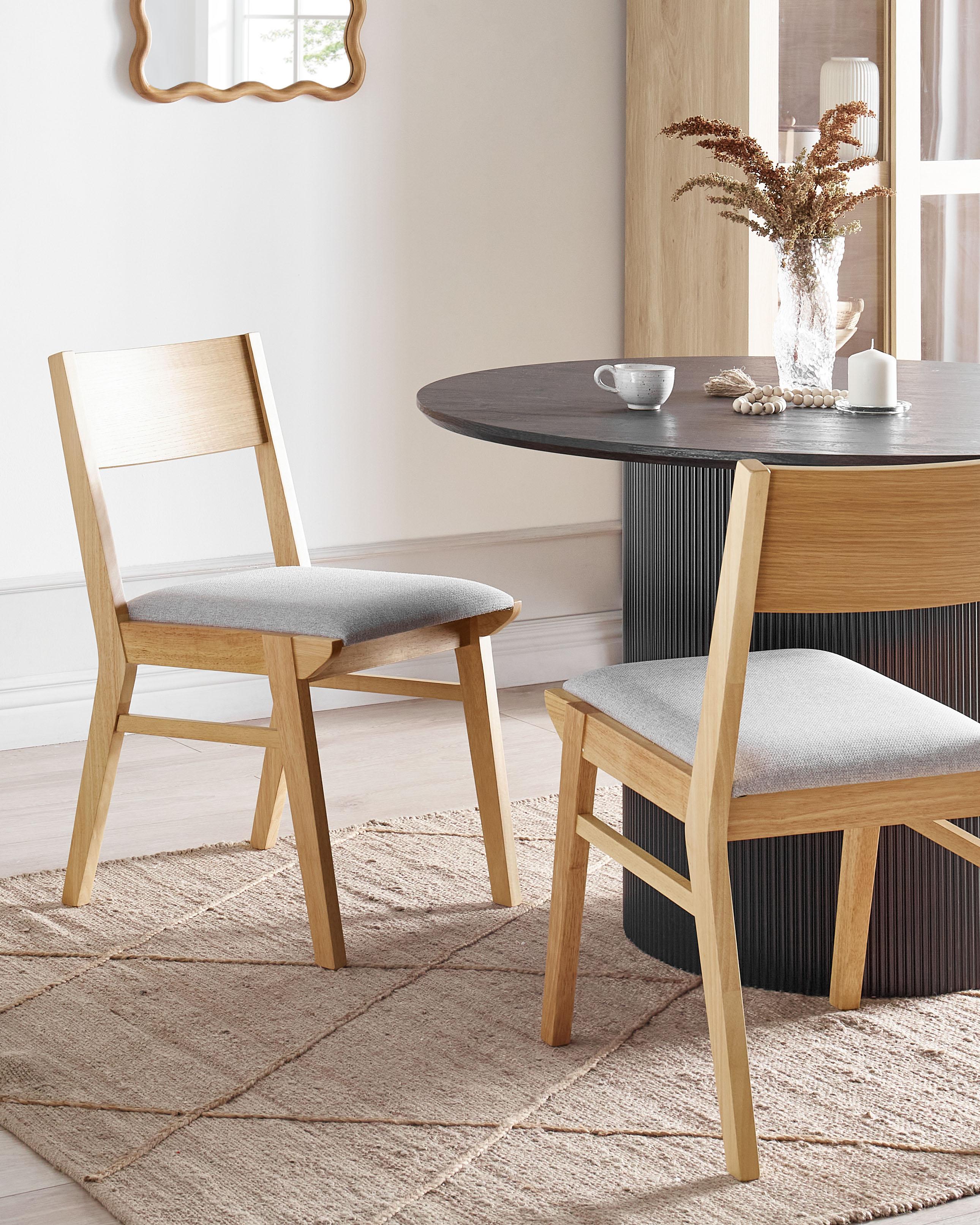 Set of 2 Dining Chairs ENOLA Wood Light Brown/ Light Grey