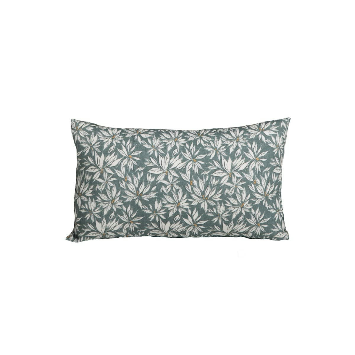 LA CABANE - Coussin en lin lavé imprimé feuille bleue 30x50