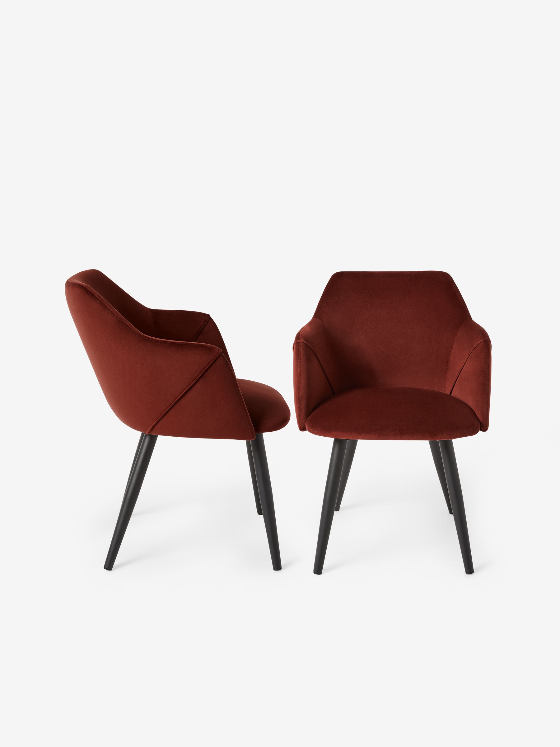 Set of 2 Lule Arm Dining Chairs in Rust Red Velvet and Black Legs