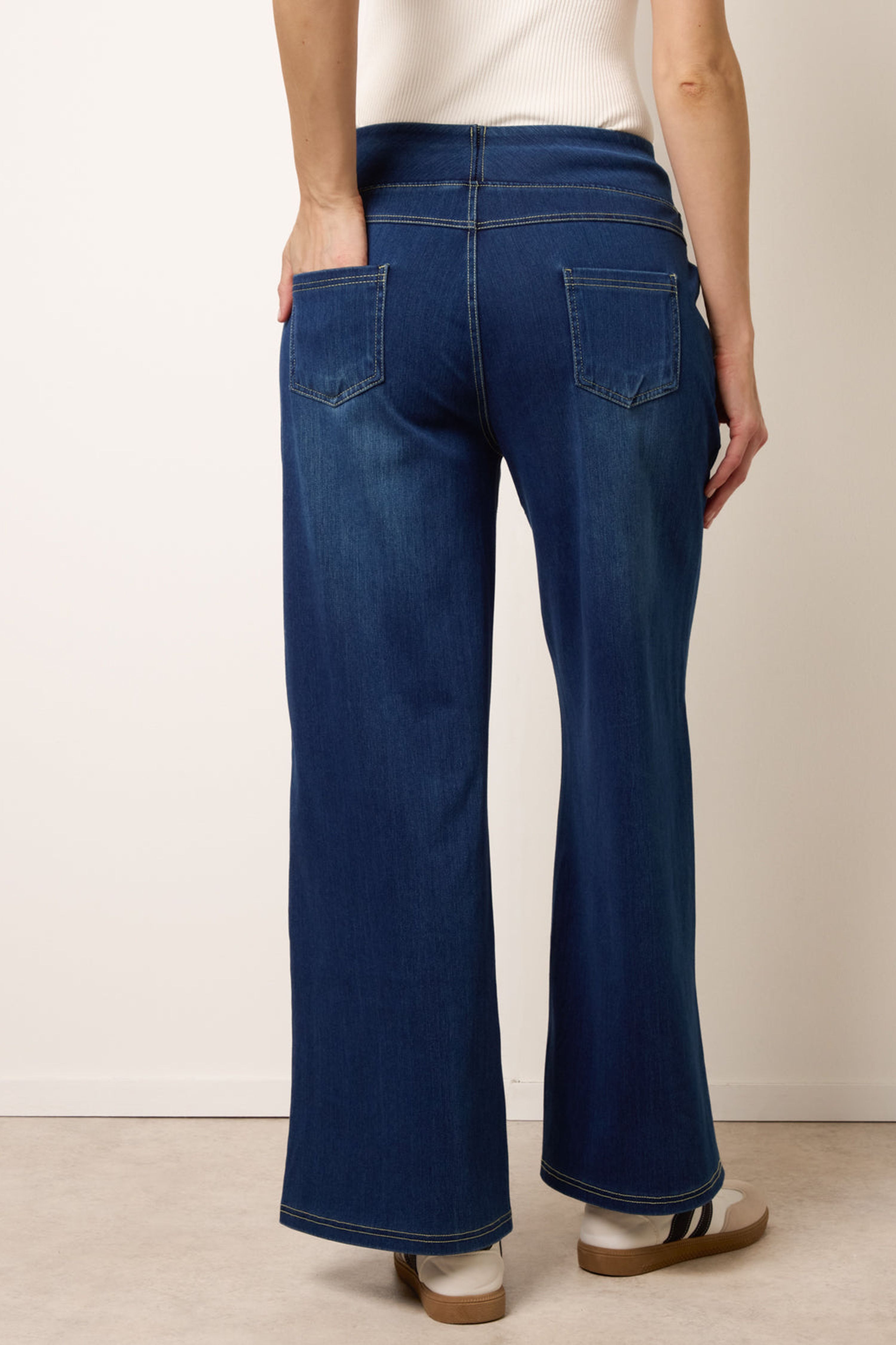 Blue Vanilla Navy Multi Stretch Deep Waistband Trousers