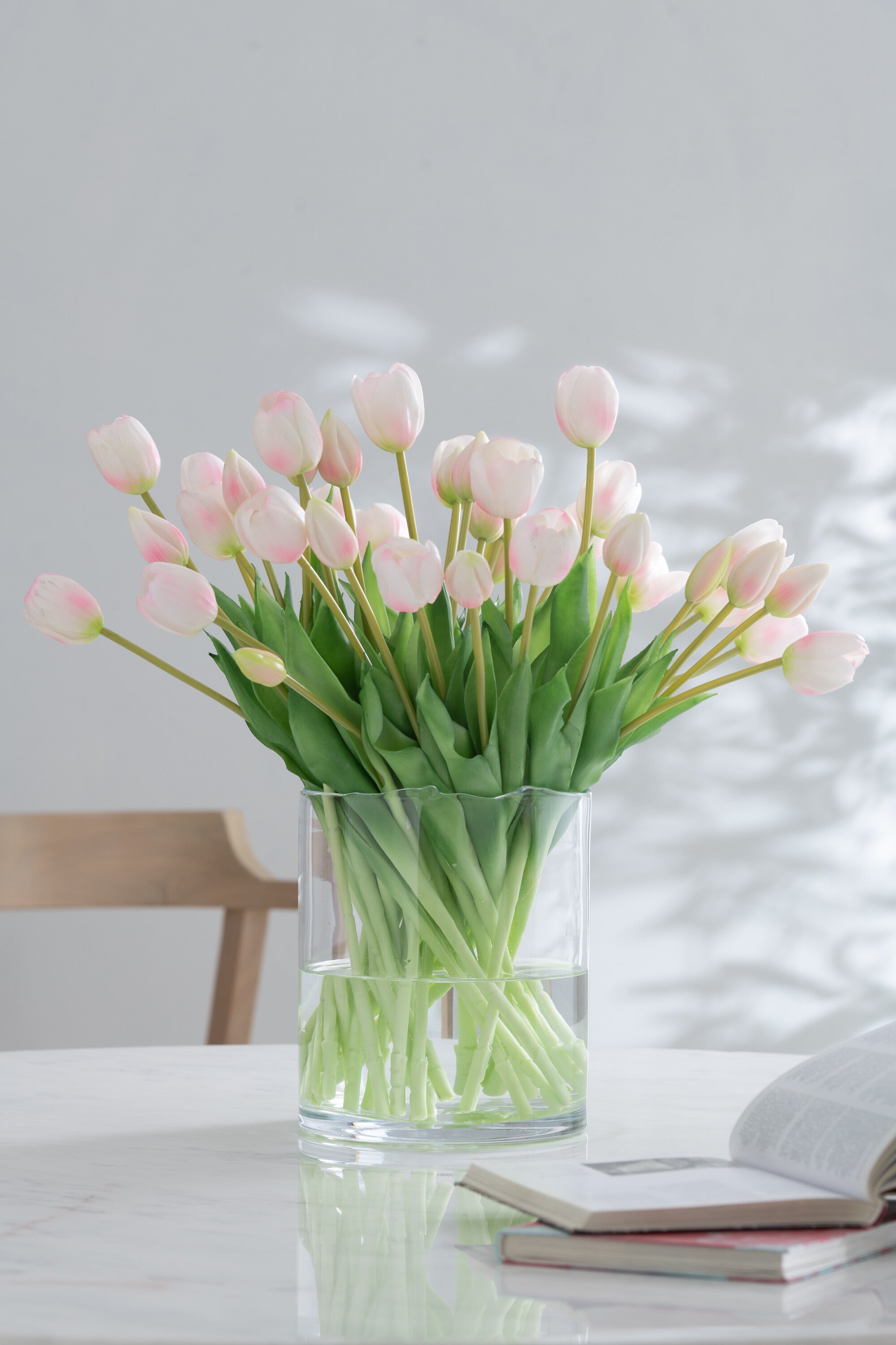 J-Line boeket Tulpen 7 stuks - kunststof - lichtroze - large