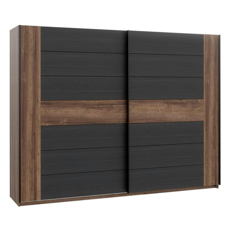 RIVIERA - Armoire avec 2 portes coulissantes décor chêne foncé et noir