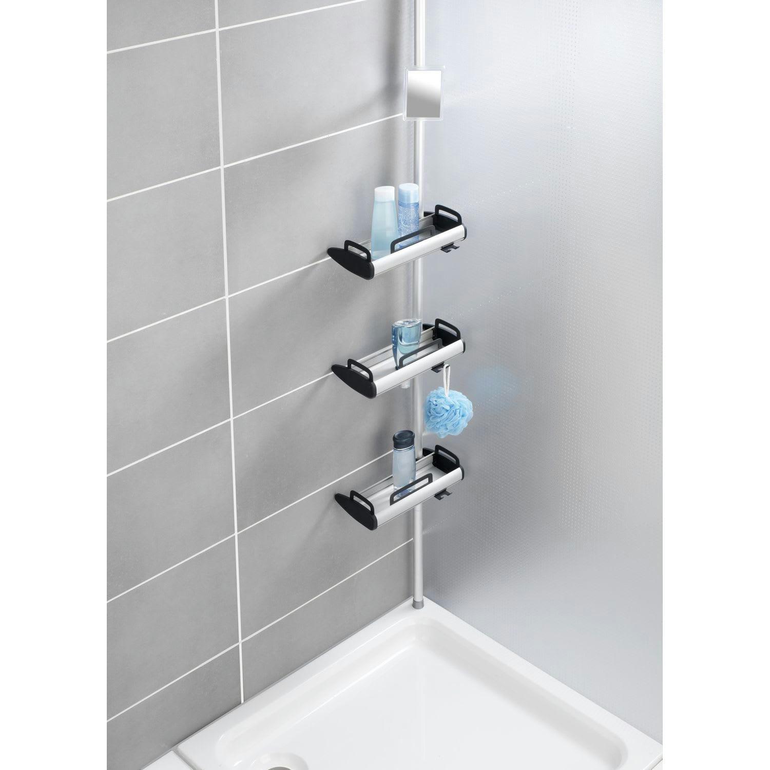 - Etagère de douche extensible 3 tablettes h.70/260cm noir et argent