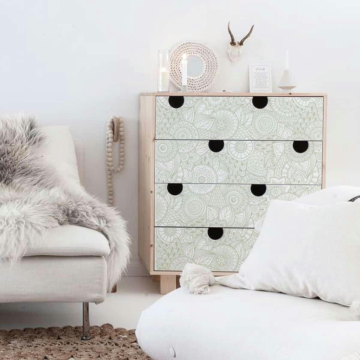 BOHOCHIC - Papier peint vinyle adhésif boho chic vert 50x300 cm