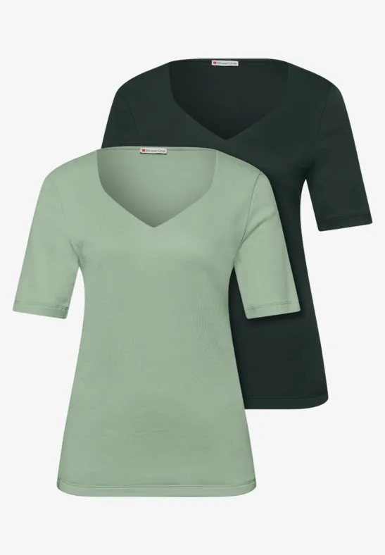 T-Shirts mit Herzausschnitt im 2er-Pack