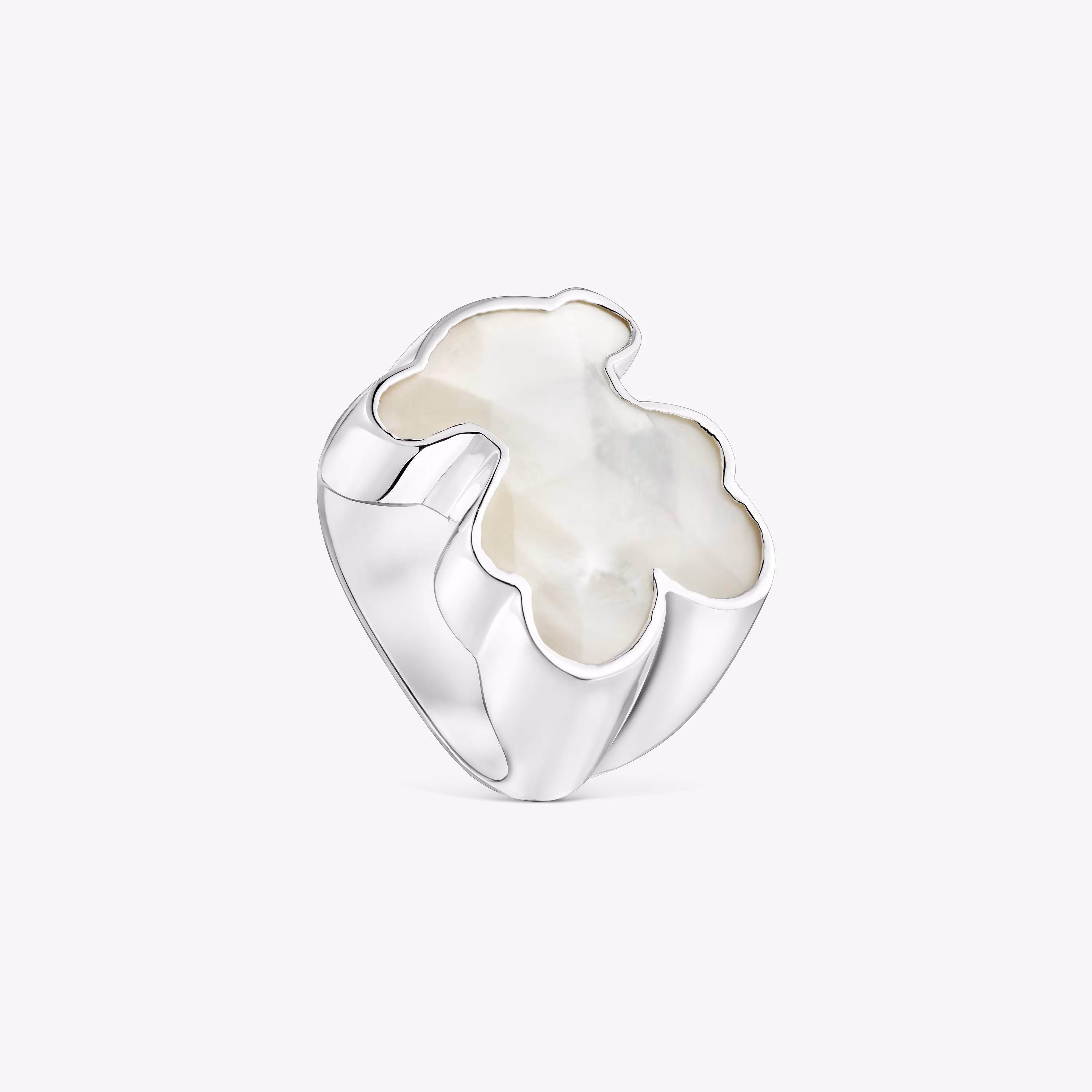 Anillo sello de plata y motivo oso en nácar Icon Color