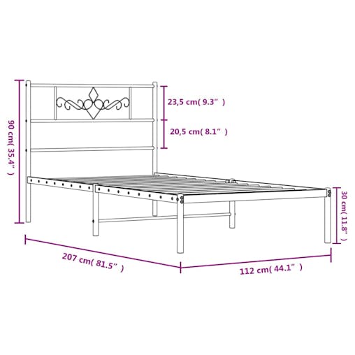 NNEVL Metal Bed Frame with Headboard White 107x203 cm