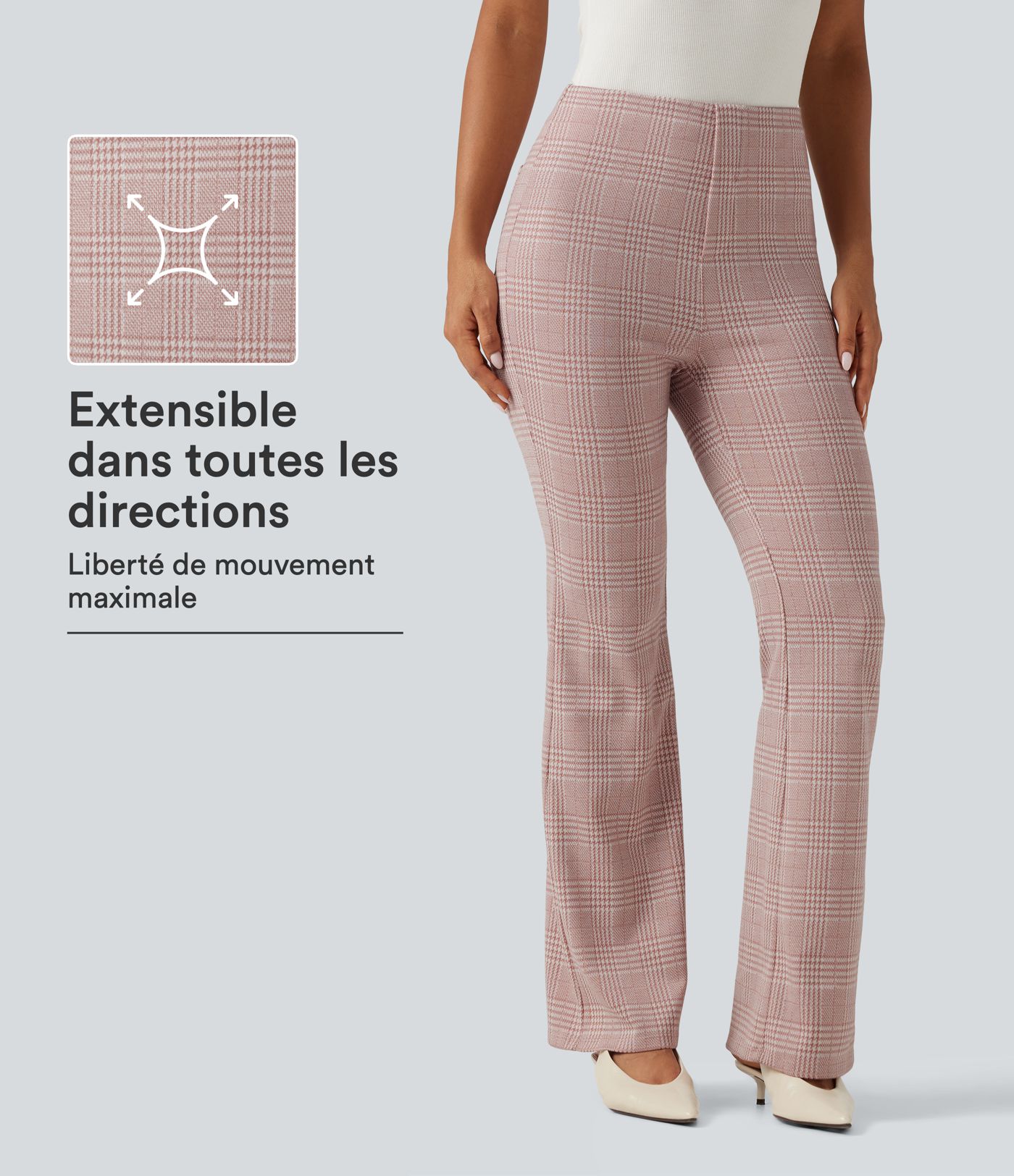 Pantalon de bureau flare Halara Flex™ taille haute à carreaux avec poches