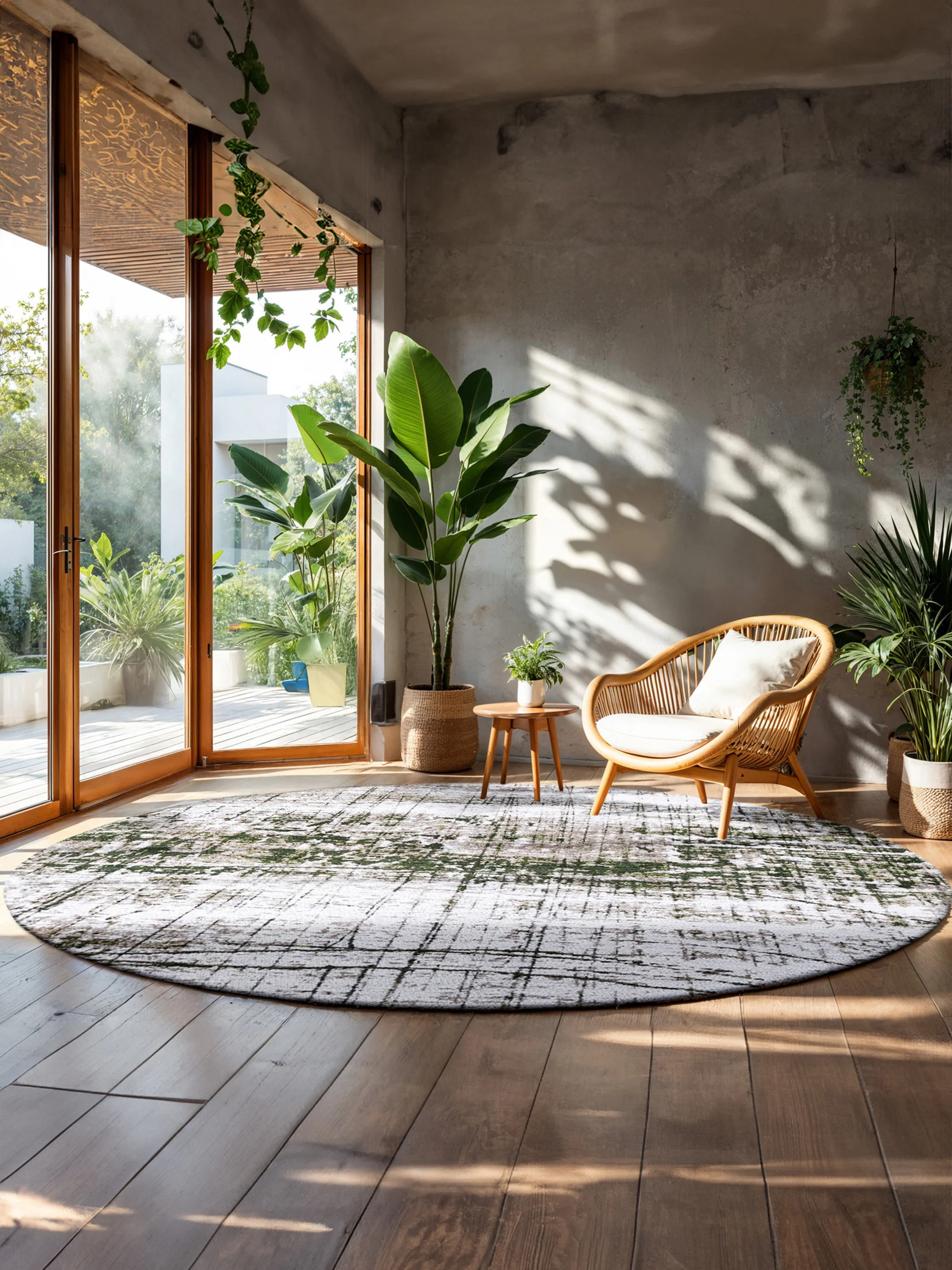 Waschbarer runder Indoor & Outdoor-Jacquard-Teppich Griff