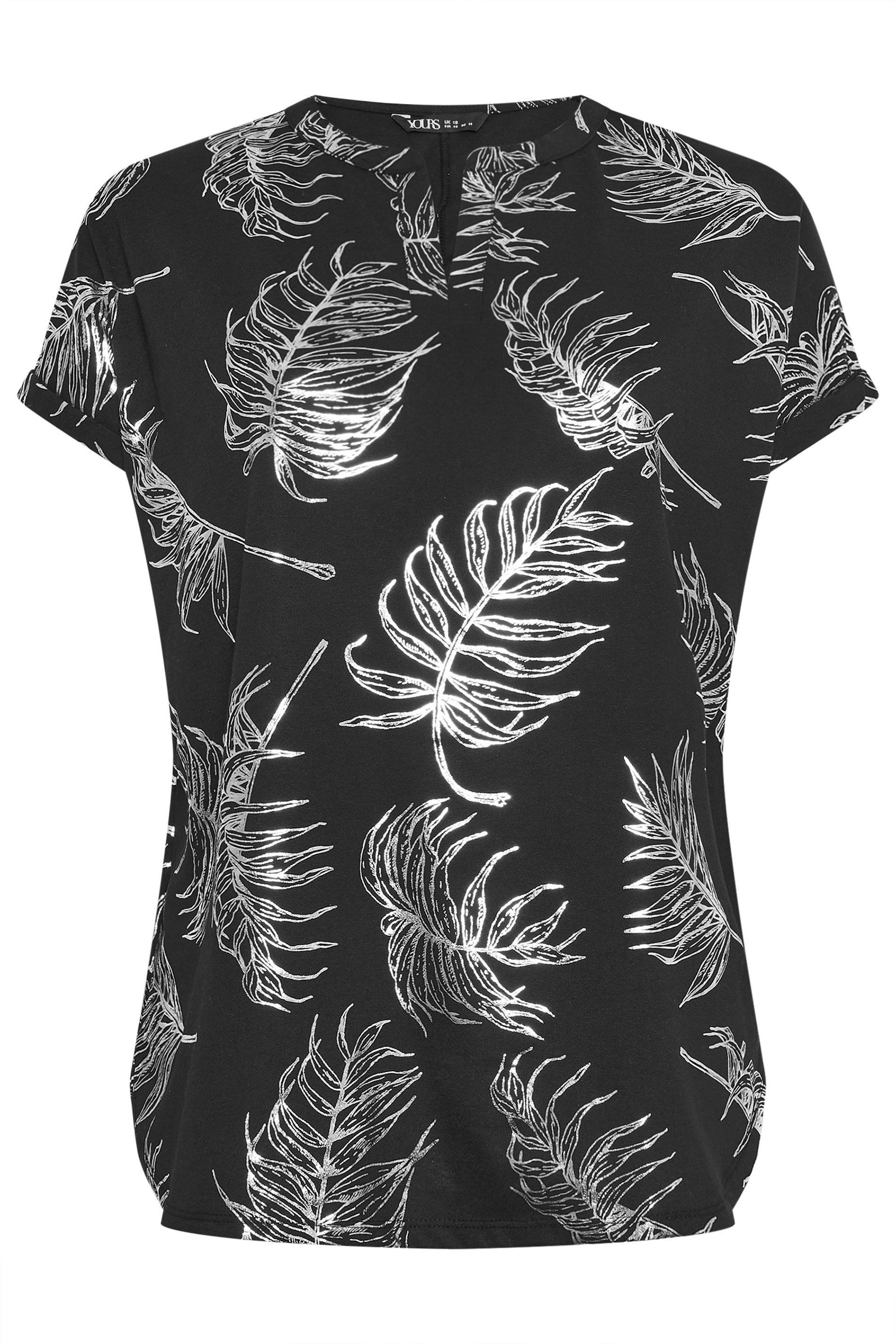 Yours Leaf Print Notch Neck Top