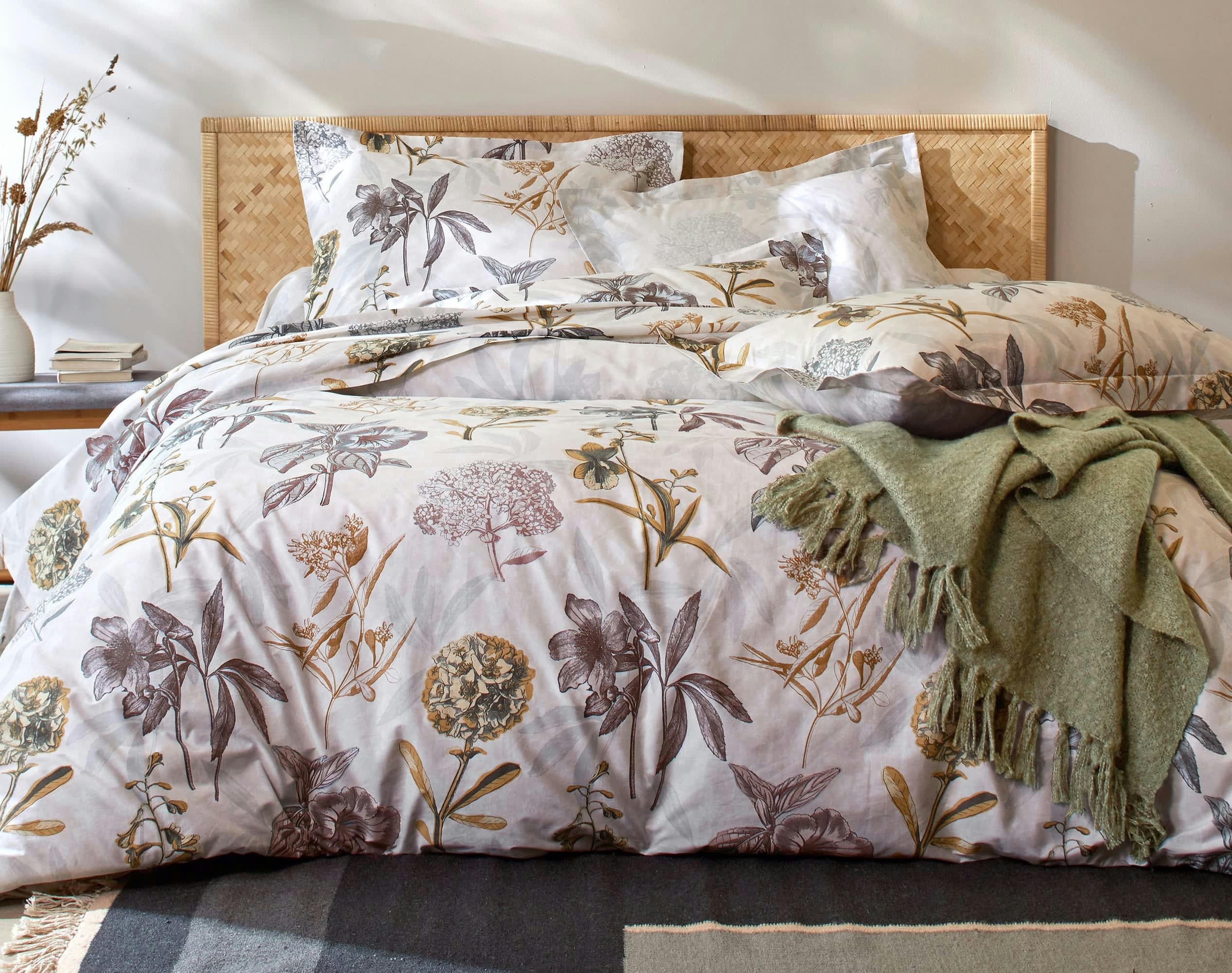 REVE FLEURI - Housse de couette réversible 260x240 en percale de coton gris