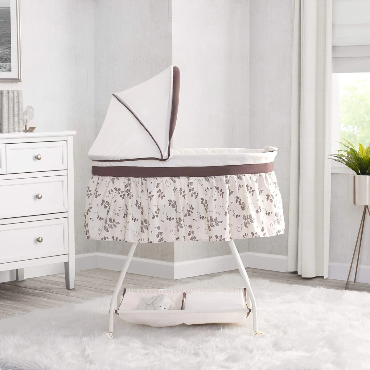Deluxe Sweet Beginnings Bedside Bassinet - Portable Crib with Lights and Sounds, Falling Leaves