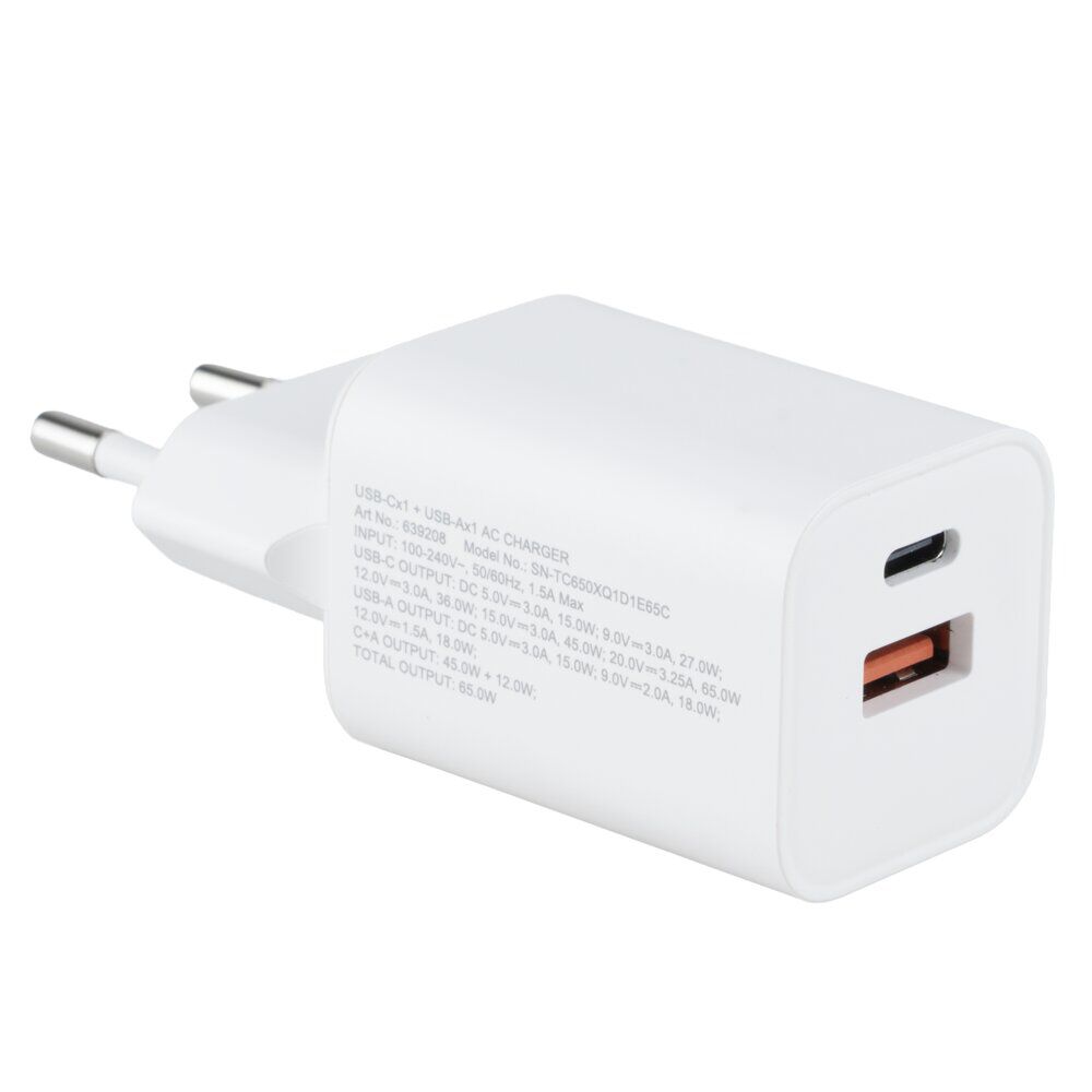 Chargeur mural 2 ports USB et USB-C 65W (2 modèles)