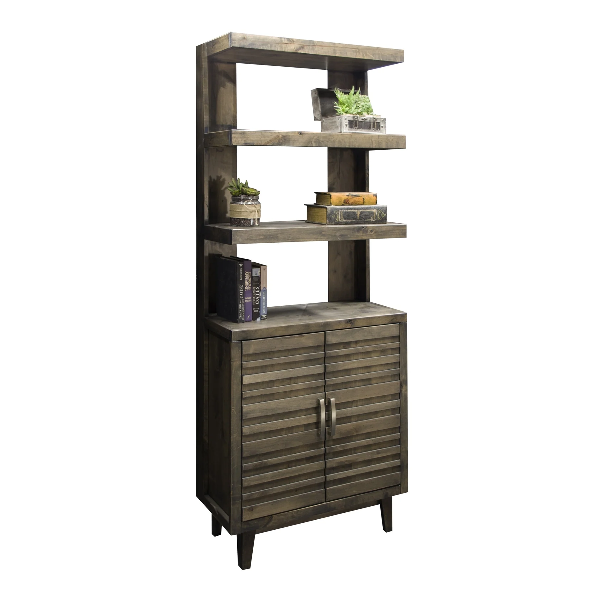 Bridgevine Home Avondale 78 Inch High Bookshelf Pier, No Assembly Required, Charcoal-Brown Finish