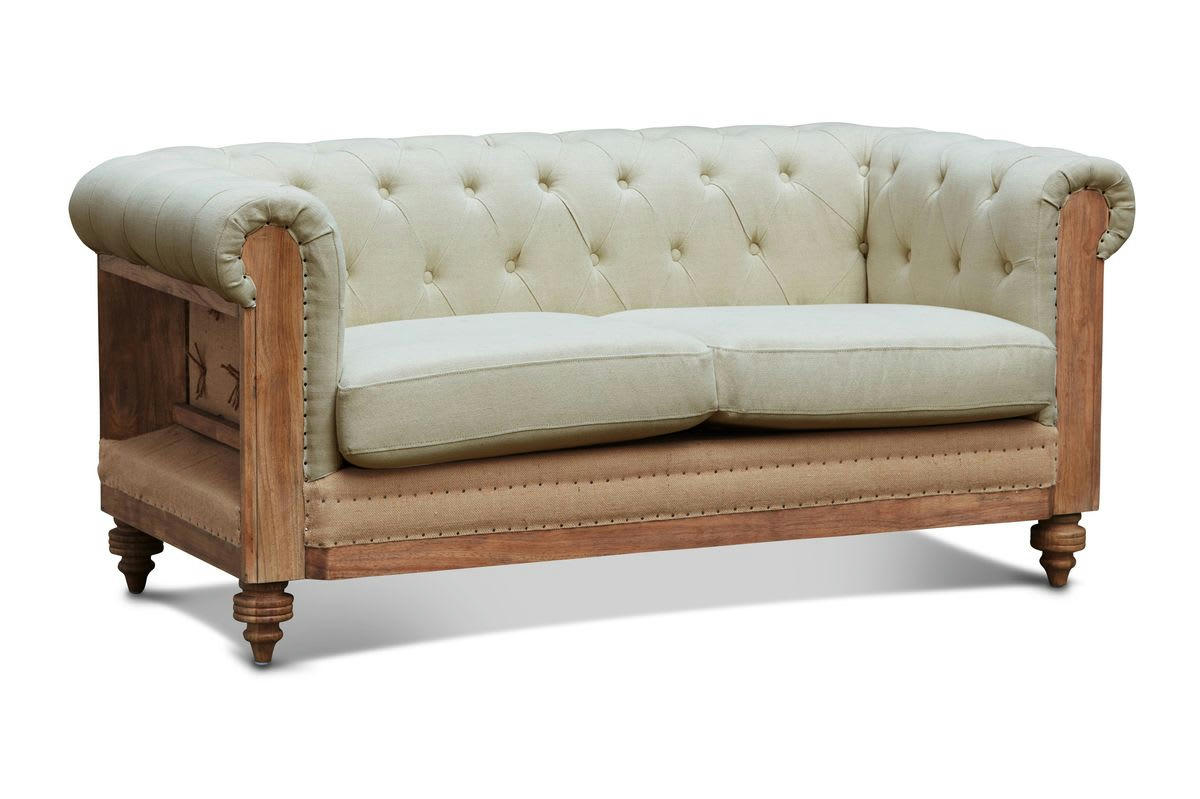 MONTAIGU - Canapé chesterfield 2 places en lin beige