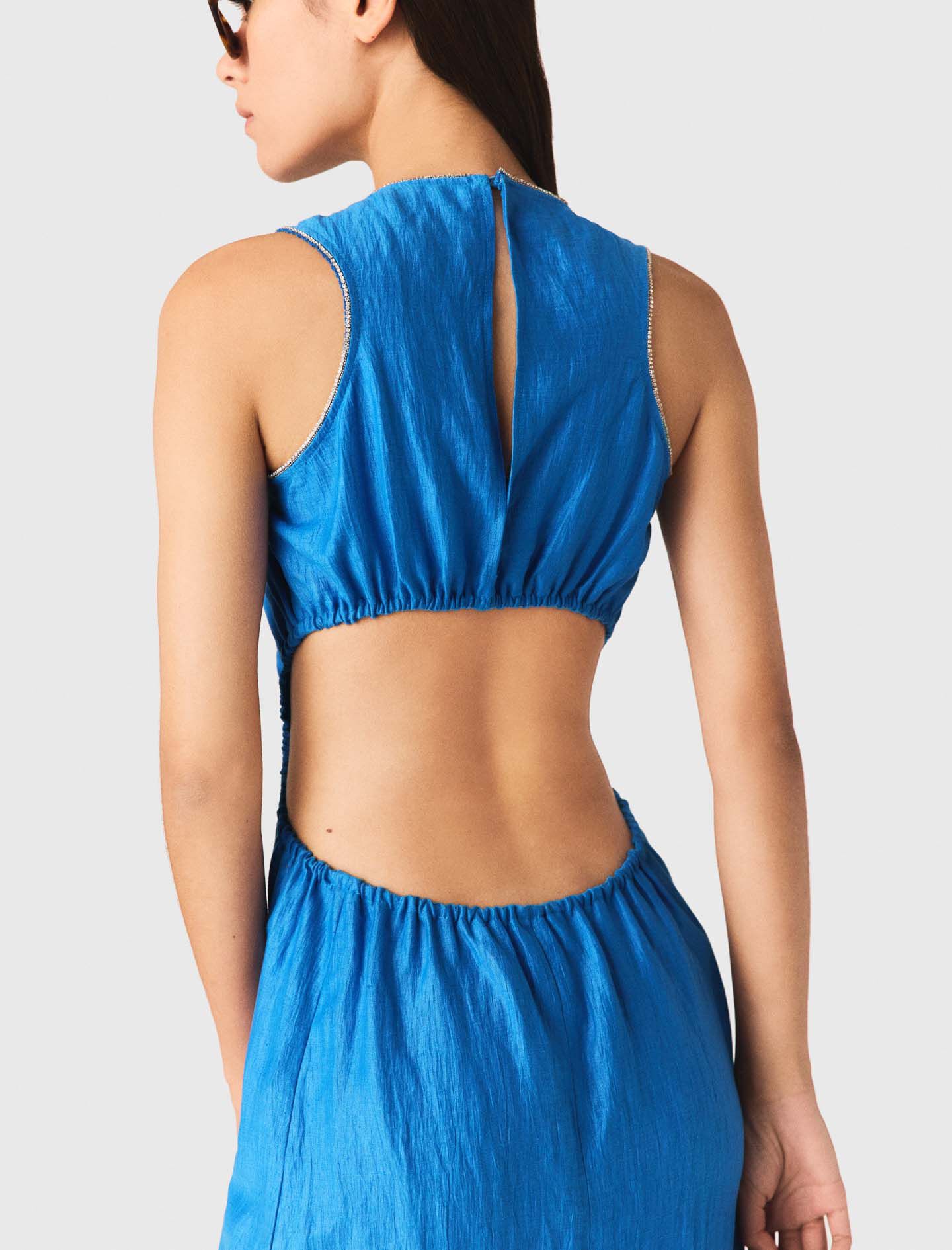 Robe midi dos nu en lin mélangé