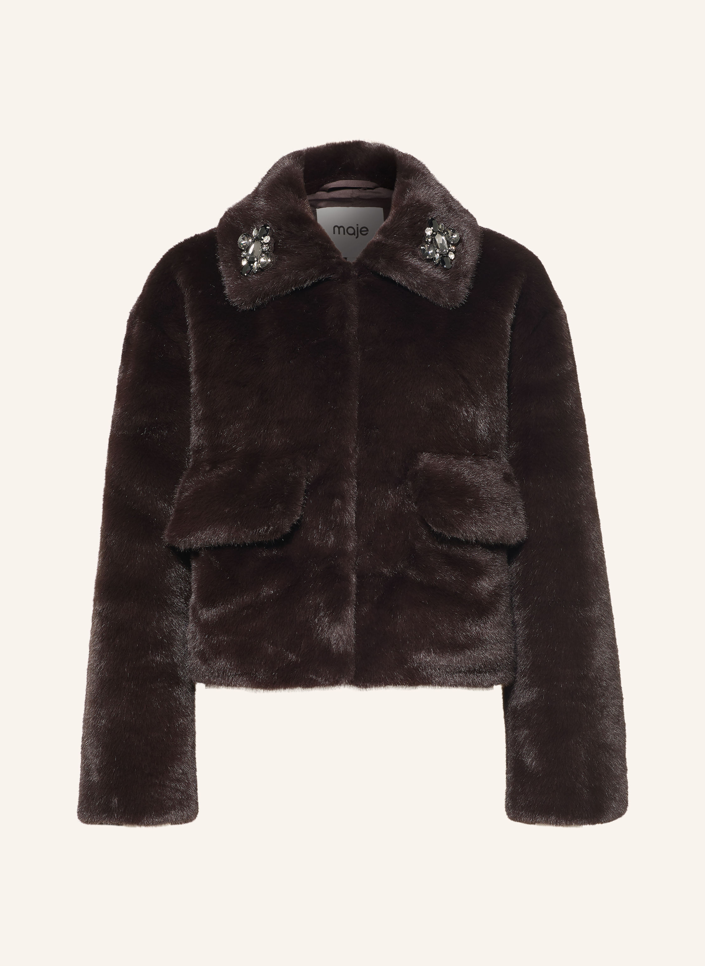maje Kunstfell-Jacke mit Schmucksteinen