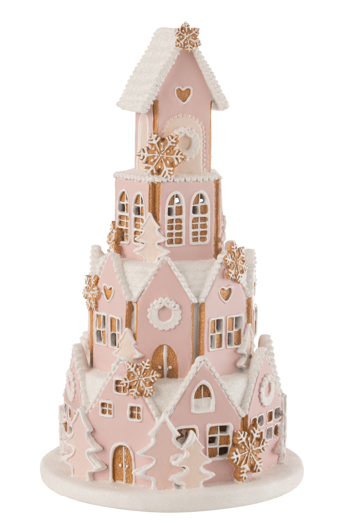 J-Line decoratie Peperkoek Huis - polyresin - roze/wit - large