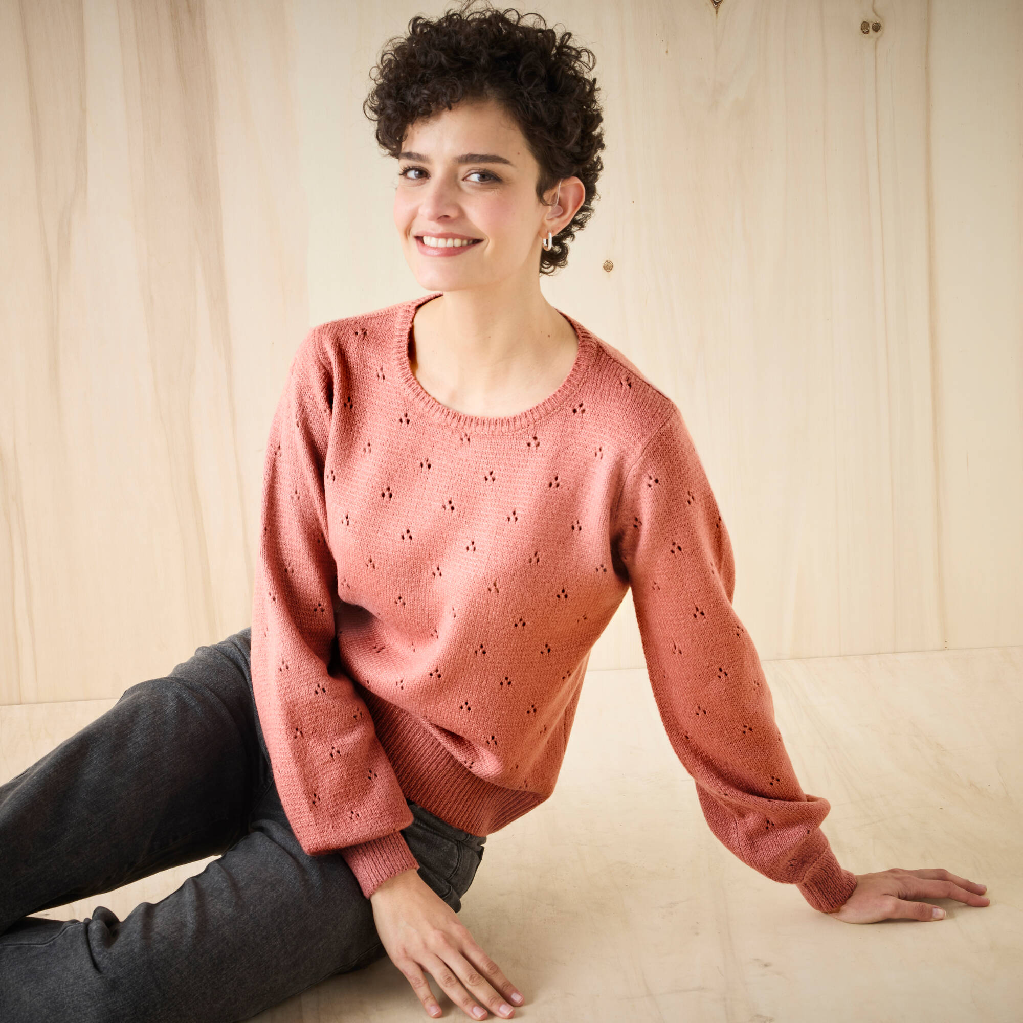 Pull col rond, maille pointelle toucher doux