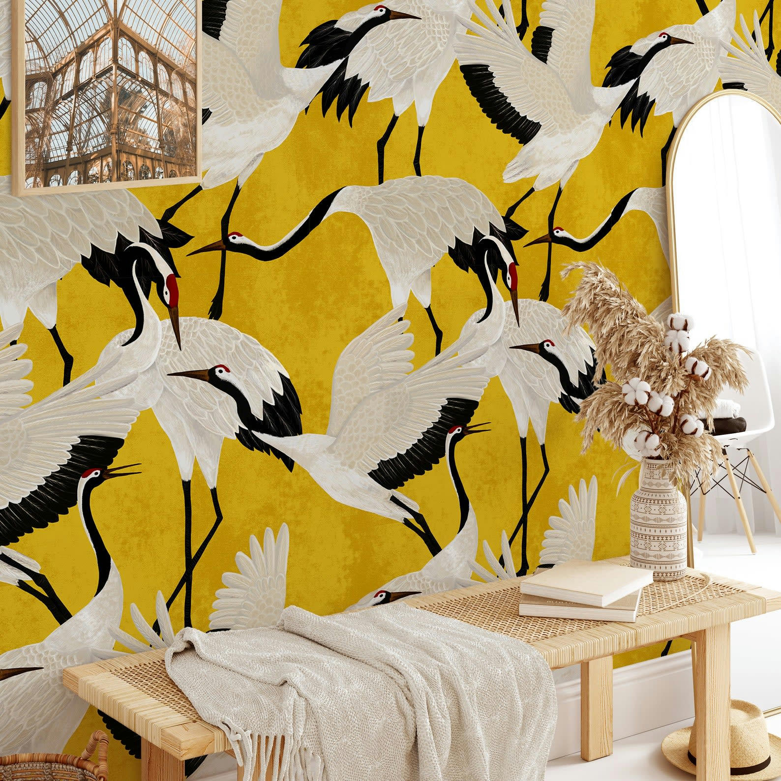 ASIATICHE - Papier Peint Or Hérons 250x200 cm
