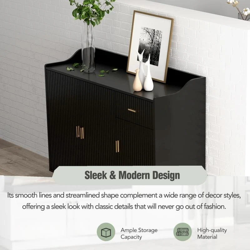 48W Black Side cabinet with Storage, Buffet Cabinet with Storage, Sideboard with Door and drawer