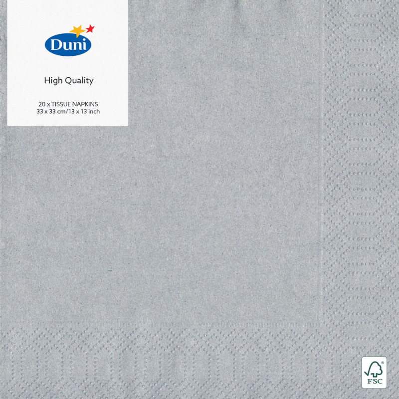 Serviette en tissu 3 plis argent 33 x 33 cm 20 pièces DUNI